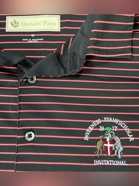 Donald Ross Long Sleeve Golf Polo Shirt Mens XL Striped Inverness Evans Scholar